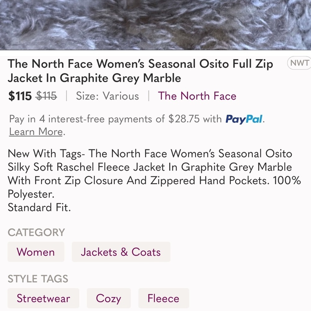The North Face Women’s seasonal Osito Zip fuzzy, Fleece graphic, gray marble, SP - Picture 11 of 13